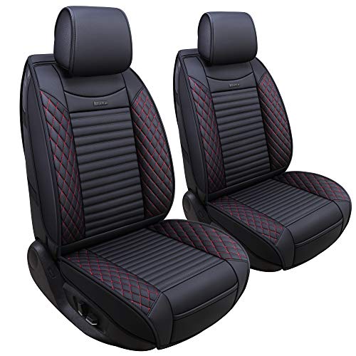 Aierxuan Front Drive Seat Covers Leather Car Seat Protector Waterproof Universal Fit Honda Accord Civic Kia Soul Optima Ford Forte Nissan Altima Highlander Lexus Acura(2 PCS Front, Black-Red) - Image 1