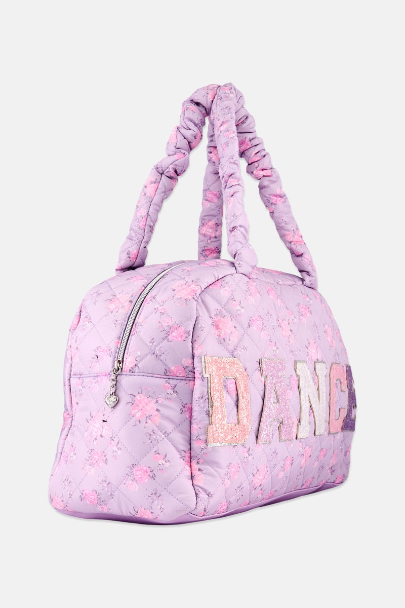 Miss Gwen's OMG Kids Girl Floral Pattern Dance Duffle Bag, Lilac - Image 3