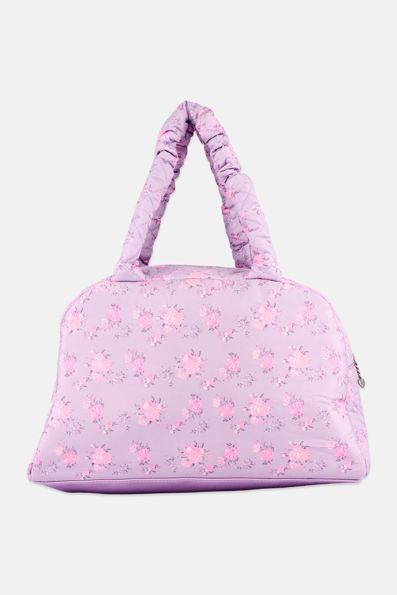 Miss Gwen's OMG Kids Girl Floral Pattern Dance Duffle Bag, Lilac - Image 4