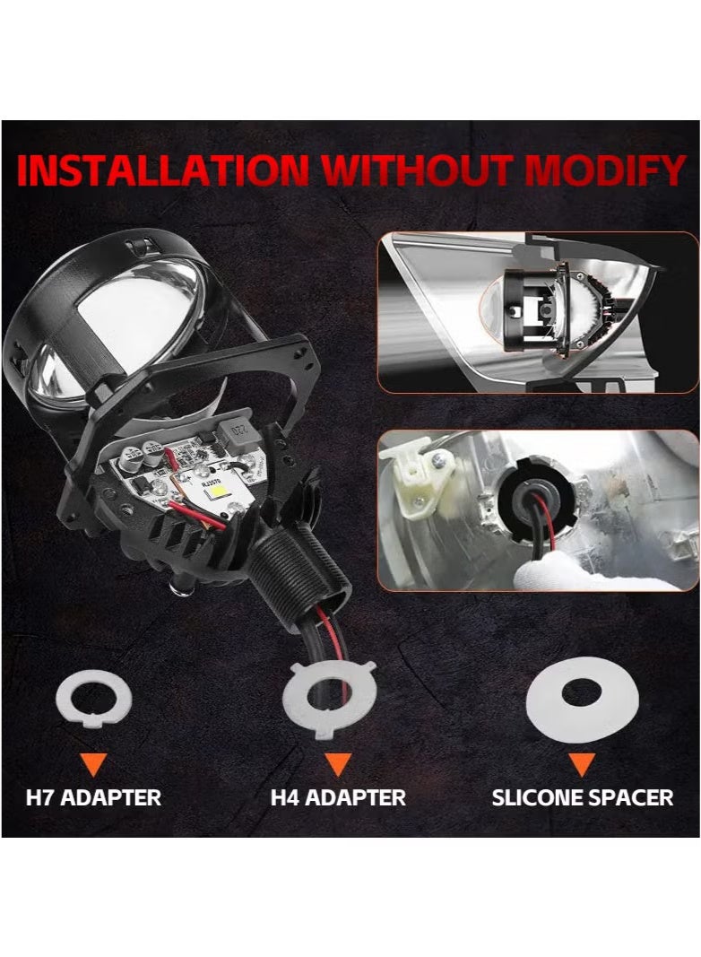 Premium Car LED Headlight - 2.5" Bi-Beam Lens, Lossless H4 H7 9005 9006 Hi-Lo Beam 50W High Power, Single Bulb, Super Bright & Focused, Turbo Cooling, IP67 Waterproof, Fits Both Left & Right-Hand Drive, Easy Install（2 piece） - Image 2