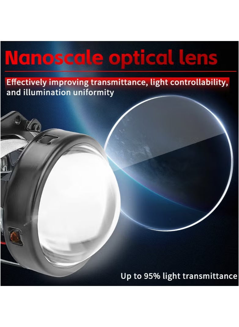 Premium Car LED Headlight - 2.5" Bi-Beam Lens, Lossless H4 H7 9005 9006 Hi-Lo Beam 50W High Power, Single Bulb, Super Bright & Focused, Turbo Cooling, IP67 Waterproof, Fits Both Left & Right-Hand Drive, Easy Install(2 piece)