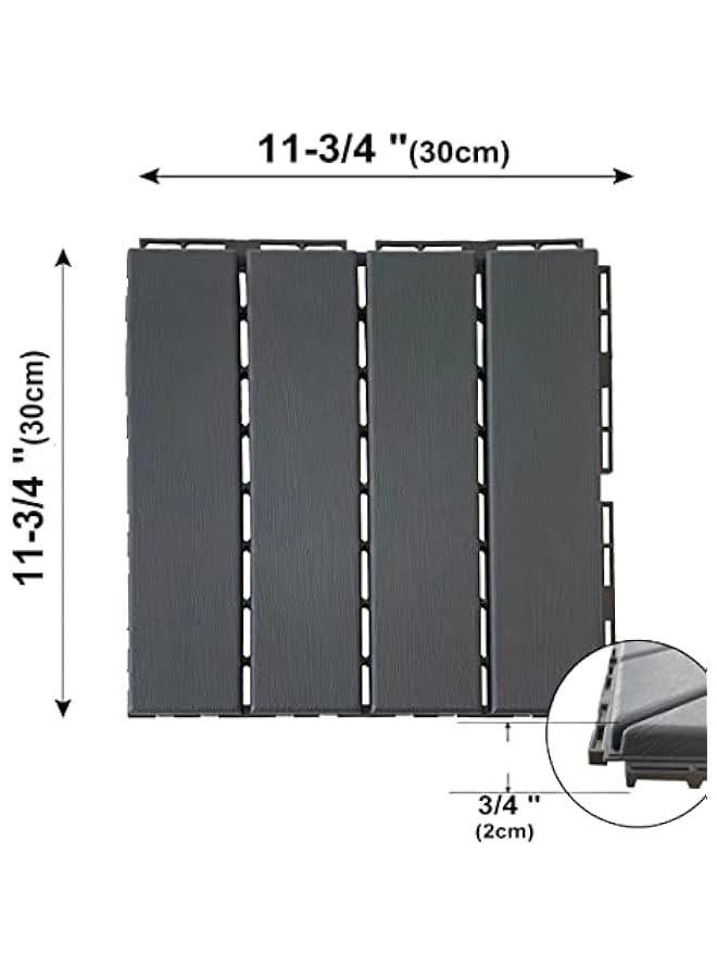 Arabest 36 sq. ft Plastic Interlocking Deck Tiles, 36 Pack,12x12 Waterproof Outdoor Flooring All Weather Use, Patio Floor Decking Tiles for Porch Poolside Balcony Backyard, Dark Grey - Image 2