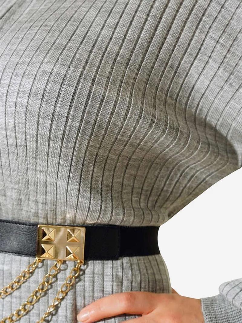 Big Dart Grey BDART Maxi Turtleneck Ribbed Knit Dress for Women | Best Price UAE