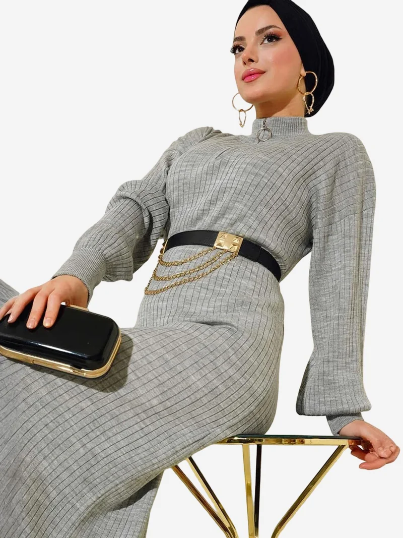Big Dart Grey BDART Maxi Turtleneck Ribbed Knit Dress for Women | Best Price UAE
