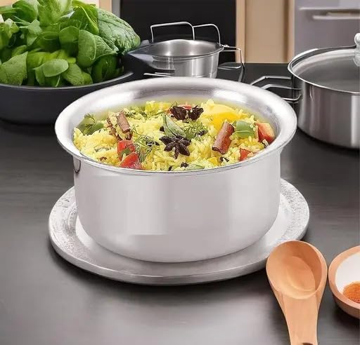 TANISHI KITCHEN'S Aluminium Patila/Bhagona/Tapeli with Lid (Silver, 4 Litre - 1 Piece Matte Polished) - Image 4