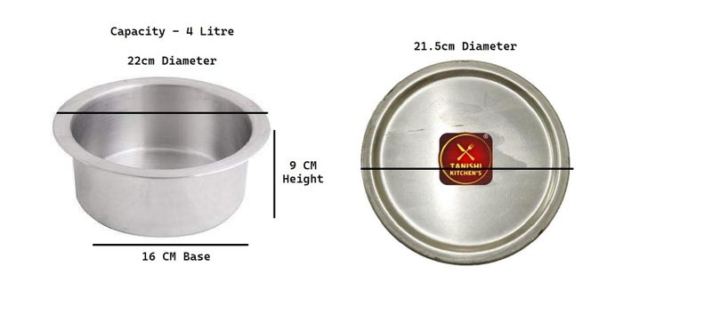 TANISHI KITCHEN'S Aluminium Patila/Bhagona/Tapeli with Lid (Silver, 4 Litre - 1 Piece Matte Polished) - Image 3