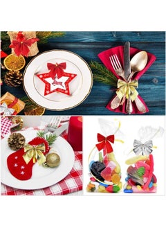 ACLIX Christmas Ribbon Bows Ornaments Mini Xmas Tree Bowknot Decoration Velvet Ribbon Bows Glitter Bow Xmas Tree Hanging Ornaments for Wreaths Gift Wrapping Supplies, Red/Gold/Silver  - Image 2