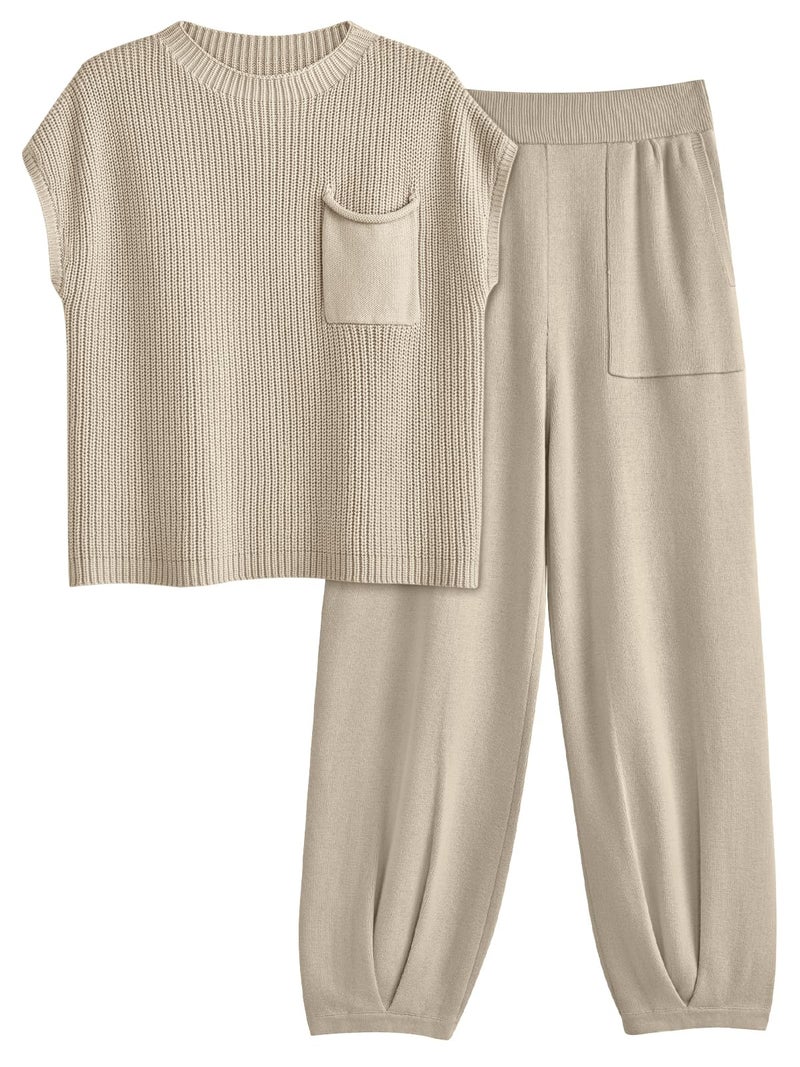 LILLUSORY Two 2 Piece Sets Womens 2026 Spring Summer Matching Lounge Sweatsuits Sweat Suits Trendy Travel Beach Vacation Fashion Resort Wear Outfits Knit Loungewear Clothes Clothing Stripes - Image 1