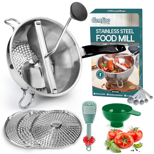 Gemfino Stainless Steel Food Mill With 3 Milling Discs,Ergonomic design Rotary hand crank Food Mills For Tomato Sauce,Potatoes,Jams,canning, Dishwasher Safe,Includes Multifunctional Spoon,Blue D - Image 1