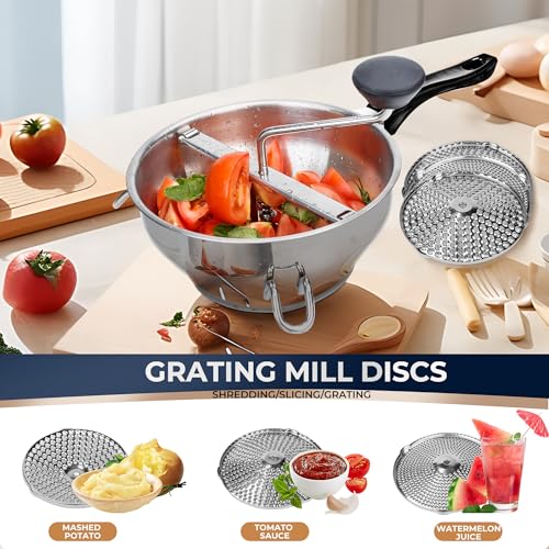 Gemfino Stainless Steel Food Mill With 3 Milling Discs,Ergonomic design Rotary hand crank Food Mills For Tomato Sauce,Potatoes,Jams,canning, Dishwasher Safe,Includes Multifunctional Spoon,Blue D - Image 3