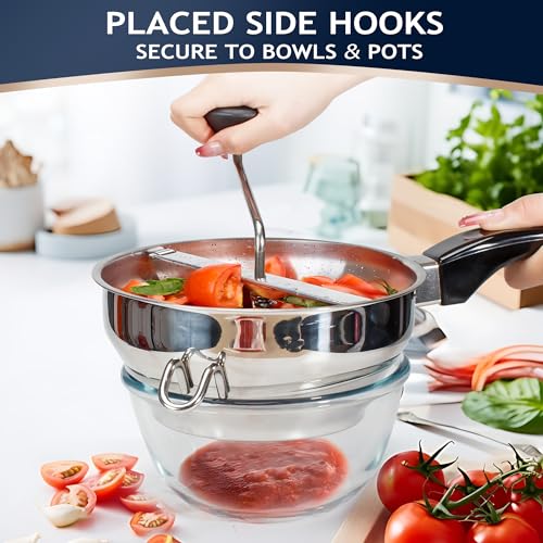 Gemfino Stainless Steel Food Mill With 3 Milling Discs,Ergonomic design Rotary hand crank Food Mills For Tomato Sauce,Potatoes,Jams,canning, Dishwasher Safe,Includes Multifunctional Spoon,Blue D - Image 4