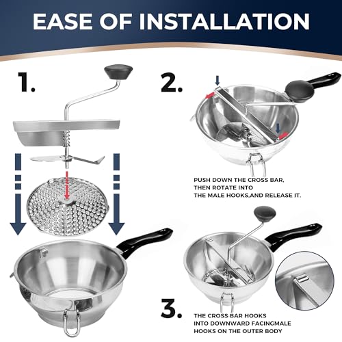 Gemfino Stainless Steel Food Mill With 3 Milling Discs,Ergonomic design Rotary hand crank Food Mills For Tomato Sauce,Potatoes,Jams,canning, Dishwasher Safe,Includes Multifunctional Spoon,Blue D - Image 5