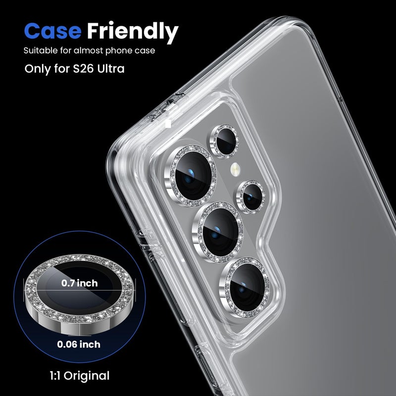 WSKEN for Samsung Galaxy S26 Ultra Camera Lens Protector - Ultra Thin Case Friendly, 9H Shatterproof Tempered Glass with Anti Scratch Metal Circle Camera Screen Protector Cover Accessories, Glitter - Image 5