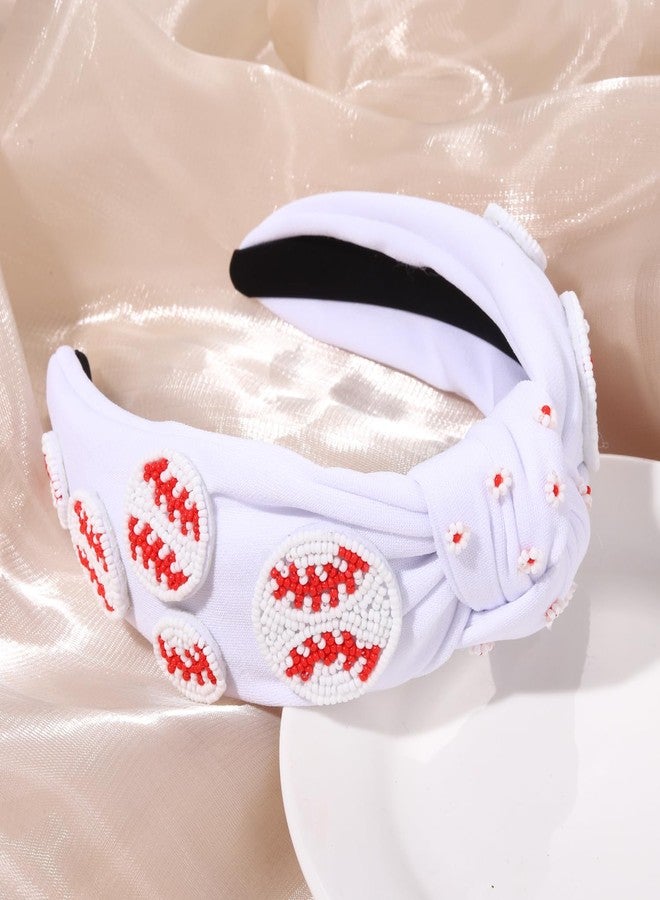 BVGA Sport Baseball Beaded White Headband for Women Teacher Beaded Baseball Charm Jeweled Embellished Hairband Fashion Elegant Ladies Wide Top Knot Headband for Game Day Jewelry Hair Accessories Gifts - Image 2