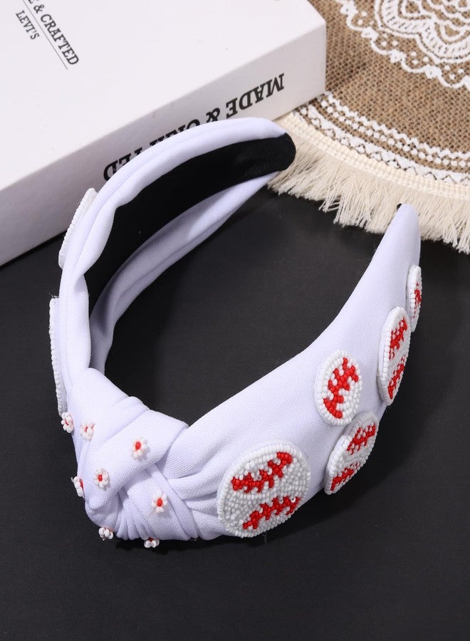 BVGA Sport Baseball Beaded White Headband for Women Teacher Beaded Baseball Charm Jeweled Embellished Hairband Fashion Elegant Ladies Wide Top Knot Headband for Game Day Jewelry Hair Accessories Gifts - Image 3