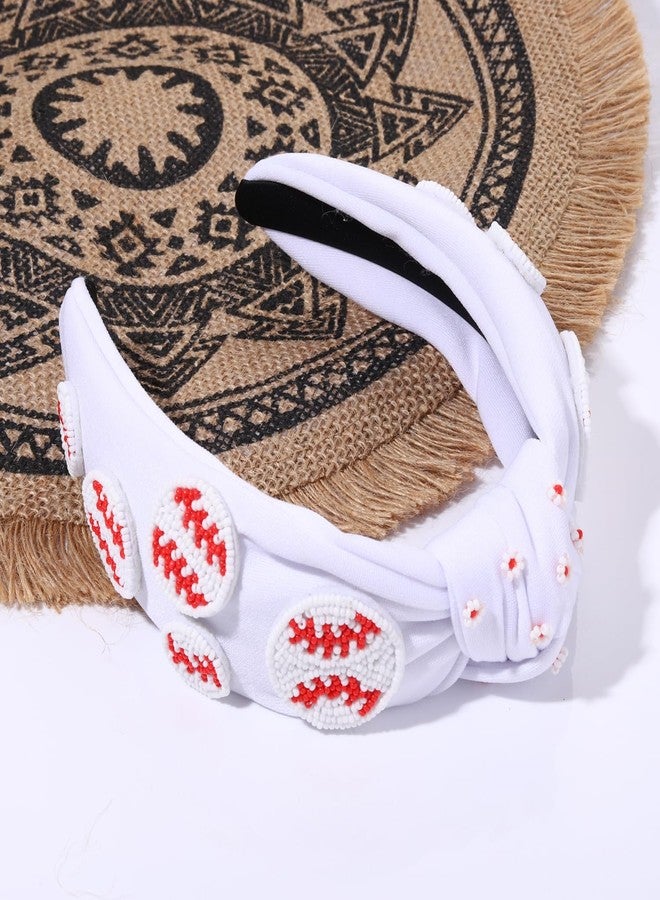BVGA Sport Baseball Beaded White Headband for Women Teacher Beaded Baseball Charm Jeweled Embellished Hairband Fashion Elegant Ladies Wide Top Knot Headband for Game Day Jewelry Hair Accessories Gifts - Image 4