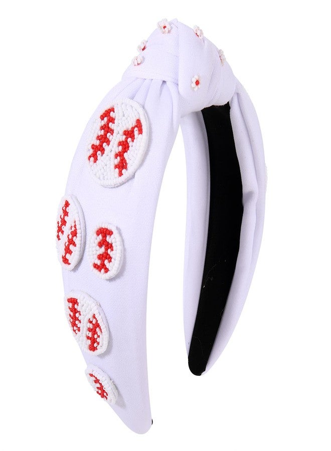 BVGA Sport Baseball Beaded White Headband for Women Teacher Beaded Baseball Charm Jeweled Embellished Hairband Fashion Elegant Ladies Wide Top Knot Headband for Game Day Jewelry Hair Accessories Gifts - Image 1