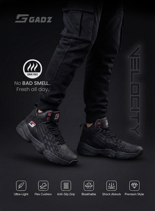 Gadz Velocity MG1040 Men’s High-Top Casual Sneakers | Stylish All-Black Streetwear, Cushion Comfort, Lightweight Daily Wear - Image 2