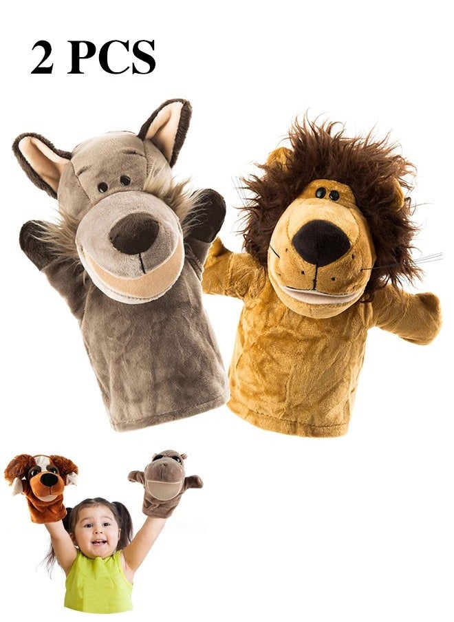 OMEVE - 2 Pcs Animal Hand Puppets Set for Kids & Adults - 12.5" Premium Quality Soft Plush Toys with Movable Mouths - Perfect for Storytelling, Teaching, Preschool, Role-Play - Durable, Vibrant, Educational Puppets - Image 1