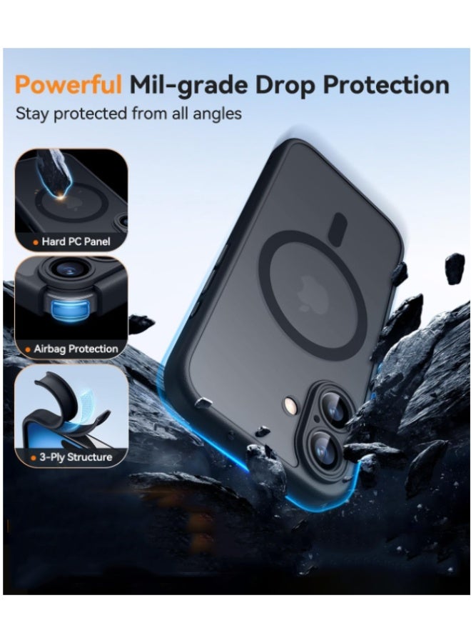 Magnetic Case Cover for iPhone 16 5G,[Compatible with Magsafe][Mil-Grade Drop Protection] Slim Shockproof Translucent Protective Phone Back Case Cover for iPhone 16 5G, Black