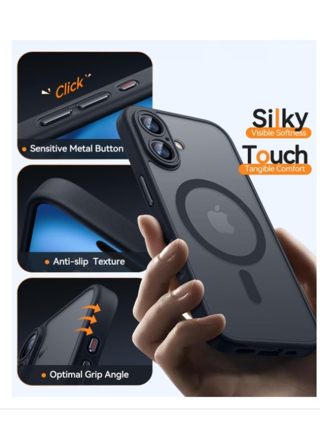Magnetic Case Cover for iPhone 16 5G,[Compatible with Magsafe][Mil-Grade Drop Protection] Slim Shockproof Translucent Protective Phone Back Case Cover for iPhone 16 5G, Black