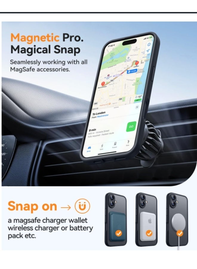 Magnetic Case Cover for iPhone 16 5G,[Compatible with Magsafe][Mil-Grade Drop Protection] Slim Shockproof Translucent Protective Phone Back Case Cover for iPhone 16 5G, Black