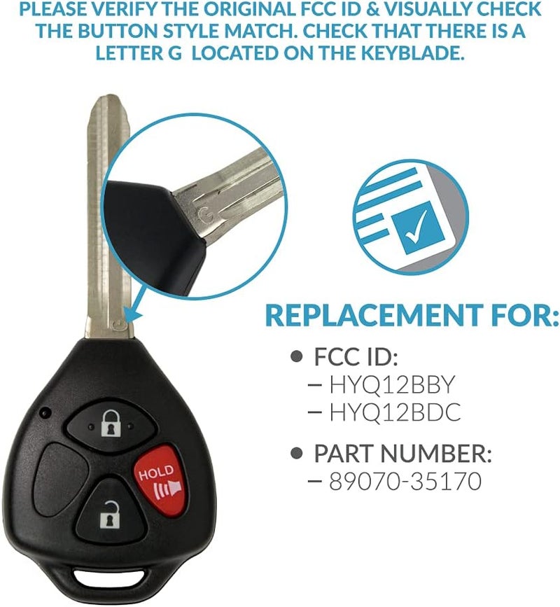 Keyless2Go Replacement Keyless Entry Remote Car Key for Toyota 4Runner, Rav4, Yaris (2 Pack) - Image 4