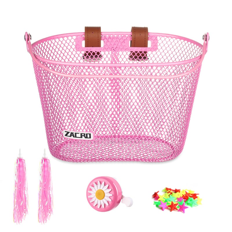 Zacro Kids Bike Basket, Upgraded Bicycle Baskets for Boys and Girls, Toddler Bike Basket with Bike Bell, Bike Streamers Decoration Accessories Set, Children's Bike Basket Fit for Kids Bike Scooter - Image 1