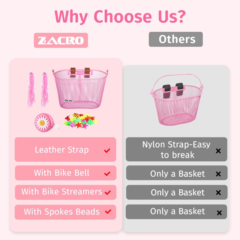 Zacro Kids Bike Basket, Upgraded Bicycle Baskets for Boys and Girls, Toddler Bike Basket with Bike Bell, Bike Streamers Decoration Accessories Set, Children's Bike Basket Fit for Kids Bike Scooter - Image 2