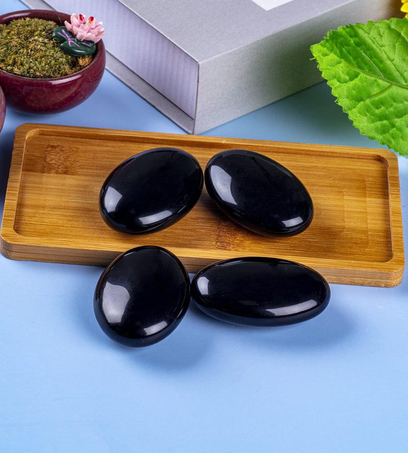 UFEEL Black Obsidian Palm Stone Crystal Natural Healing Crystal Oval Pocket Energy Stones for Anxiety Stress - Image 4