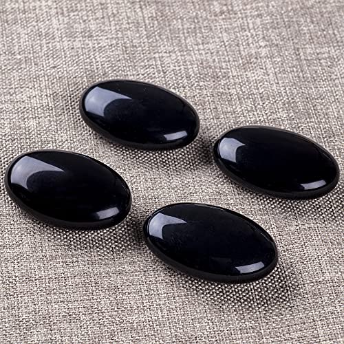 UFEEL Black Obsidian Palm Stone Crystal Natural Healing Crystal Oval Pocket Energy Stones for Anxiety Stress - Image 3