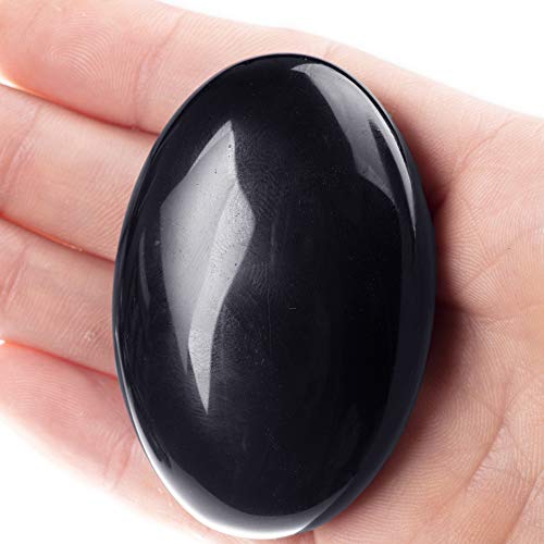 UFEEL Black Obsidian Palm Stone Crystal Natural Healing Crystal Oval Pocket Energy Stones for Anxiety Stress - Image 2
