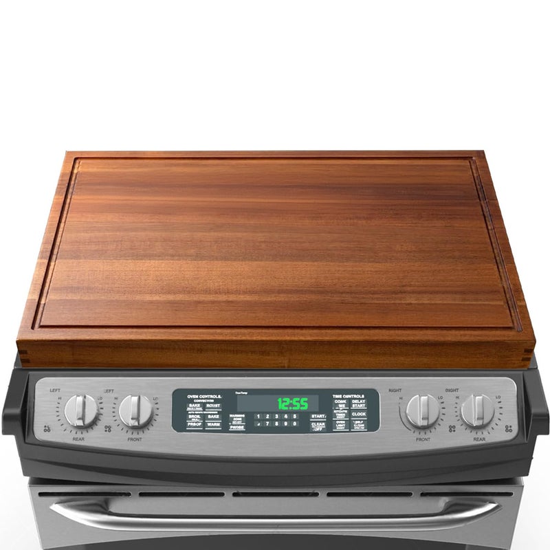 DAOYOUSKY 30x22 Acacia Noodle Board Stove Cover Wood with Handles, Wooden Stovetop Cover Cutting Board with Juice Groove for Gas Stove and Electric Stove Top, kitchen sink cover for counter space - Image 1