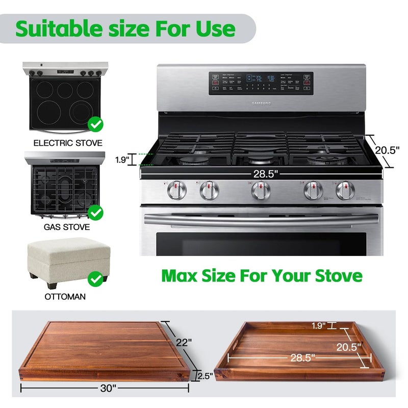 DAOYOUSKY 30x22 Acacia Noodle Board Stove Cover Wood with Handles, Wooden Stovetop Cover Cutting Board with Juice Groove for Gas Stove and Electric Stove Top, kitchen sink cover for counter space - Image 3