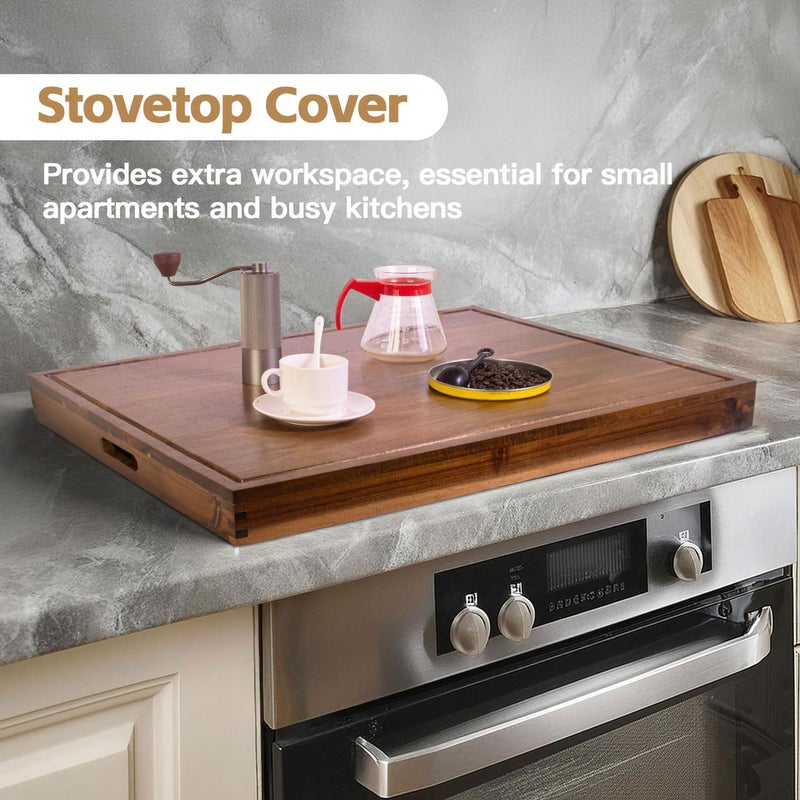 DAOYOUSKY 30x22 Acacia Noodle Board Stove Cover Wood with Handles, Wooden Stovetop Cover Cutting Board with Juice Groove for Gas Stove and Electric Stove Top, kitchen sink cover for counter space - Image 2