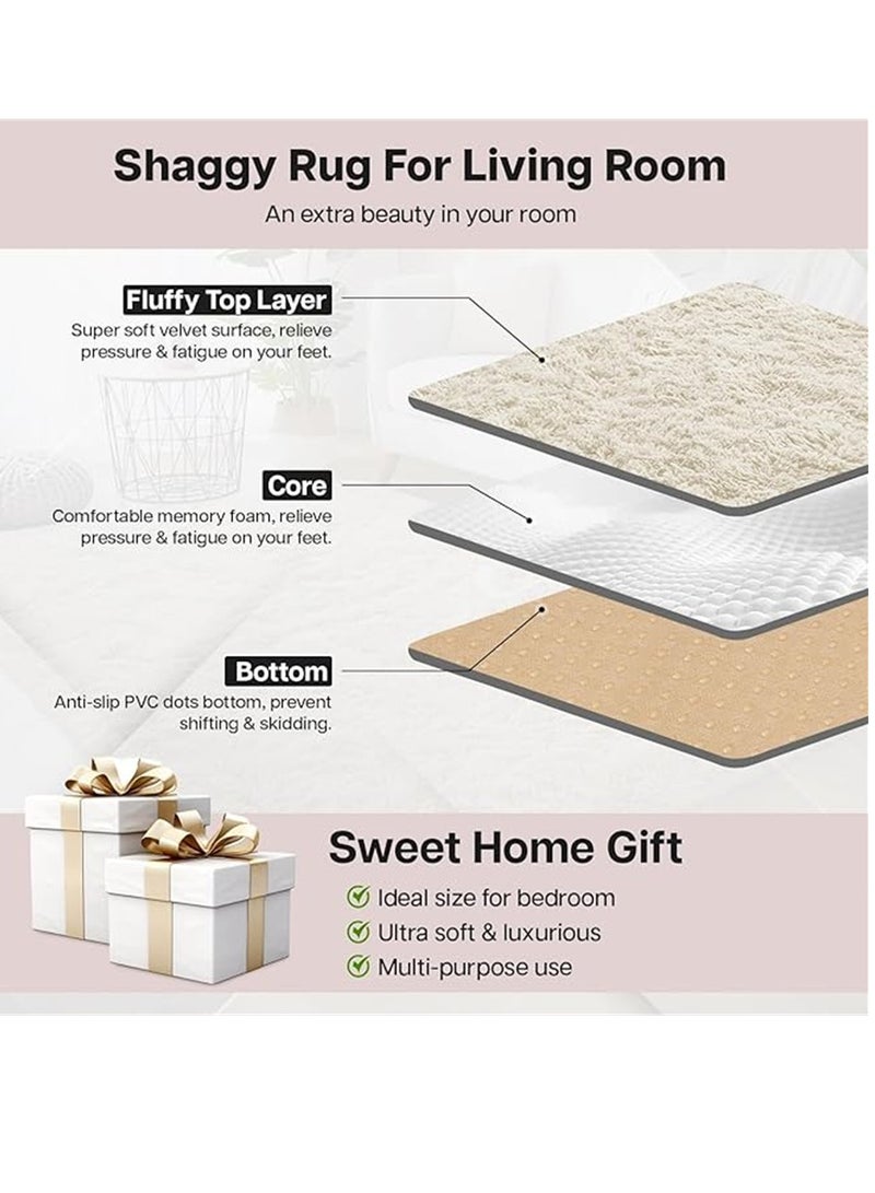 Ultra Soft Carpet, Fluffy Area Rug, Modern Home Decor Floor Nursery Mats, for Bedroom Living Room Kids Room Indoor Home Decorative Carpet (White, 200 x 300 cm) - Image 4