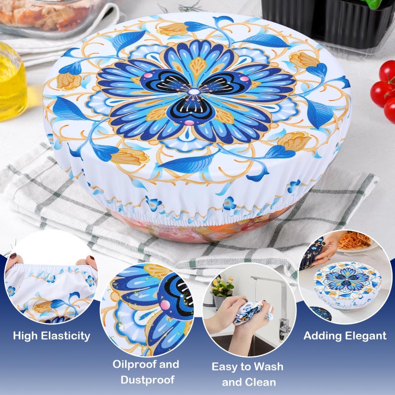 Revahope 5 Pieces Bowl Covers Reusable, 5 Size Elastic Cloth Bowl Covers for Bread Proofing Stretch Food Covers Washable for Food Fruits Leftover (Lozenge Floral) - Image 5