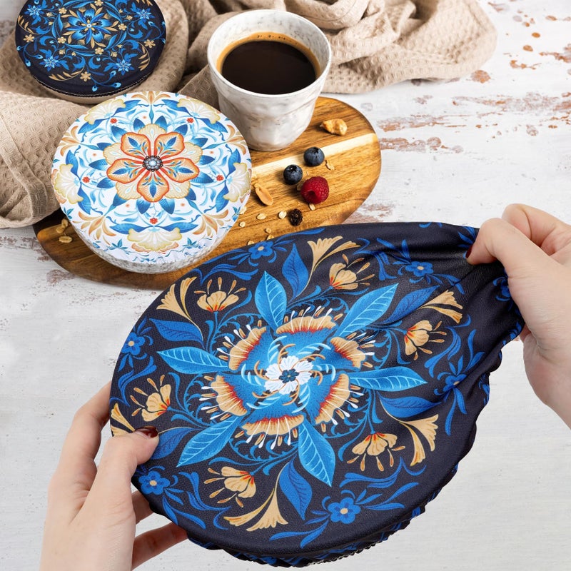Revahope 5 Pieces Bowl Covers Reusable, 5 Size Elastic Cloth Bowl Covers for Bread Proofing Stretch Food Covers Washable for Food Fruits Leftover (Lozenge Floral) - Image 4