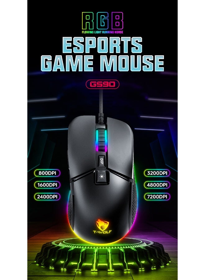 T-WOLF G590 Gaming Mouse - Wired USB RGB Mechanical Gaming Mouse - Image 2