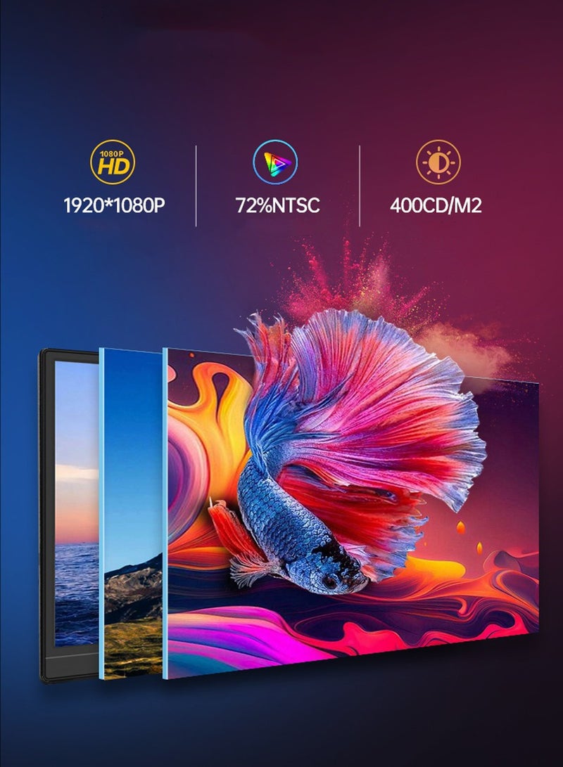 HILUKE 15.6'' FHD 1080P Portable Monitor – USB-C Plug & Play Travel Display with HDR, Smart Cover, External Second Screen for Laptop, Phone, Mac, Xbox, PS4/5, and Switch  - Image 2