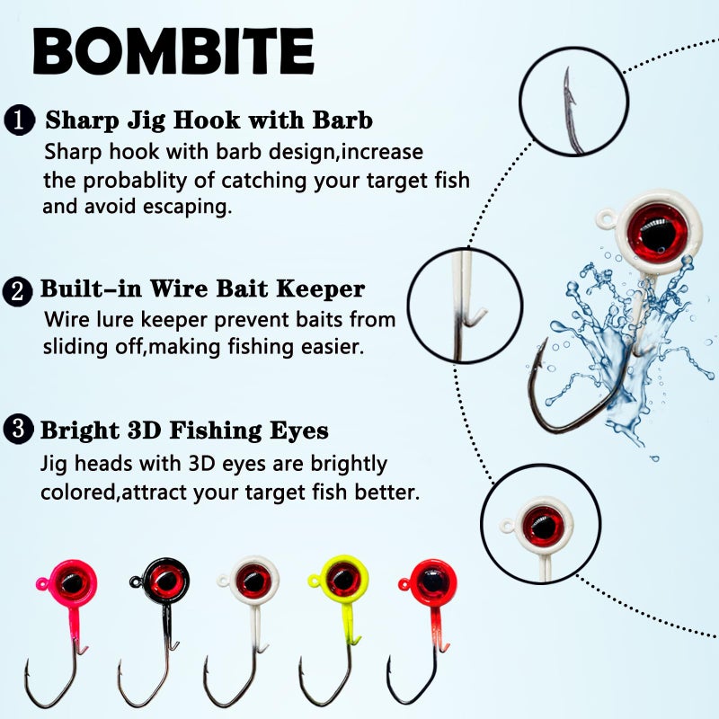 Bombite 40pack Crappie Jig Heads,Crappie Jigs Fishing Jig Heads Hook Lure Fishing Jigs Heads for Bass Fishing 1/32oz - Image 2