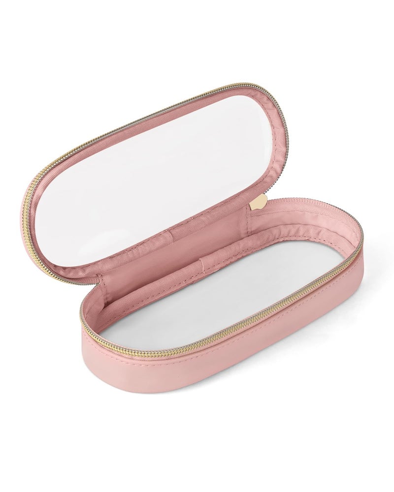 Soimeat Clear Travel Makeup Brush Holder Leather Makeup Brush Toiletry Bag Portable Cosmetic Brush Case Transparent Waterproof Makeup Brush Storage Bag Pink Large - Image 2