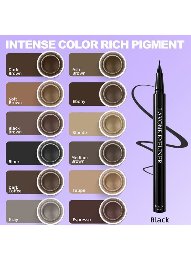 LAVONE Eyeliner Set - Waterproof Makeup Kit with Liquid Eye Liner Pencil, Gel Eyeliner and Angled Eye Liner Brush, Waterproof, Smudge Resistant, Long Lasting Formula - Black - Image 2
