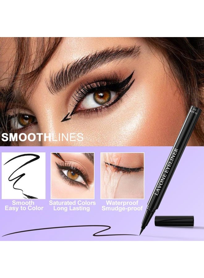 LAVONE Eyeliner Set - Waterproof Makeup Kit with Liquid Eye Liner Pencil, Gel Eyeliner and Angled Eye Liner Brush, Waterproof, Smudge Resistant, Long Lasting Formula - Black - Image 4