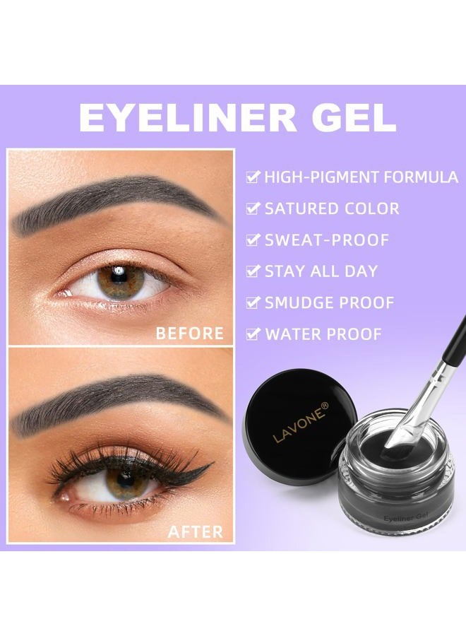 LAVONE Eyeliner Set - Waterproof Makeup Kit with Liquid Eye Liner Pencil, Gel Eyeliner and Angled Eye Liner Brush, Waterproof, Smudge Resistant, Long Lasting Formula - Black - Image 3