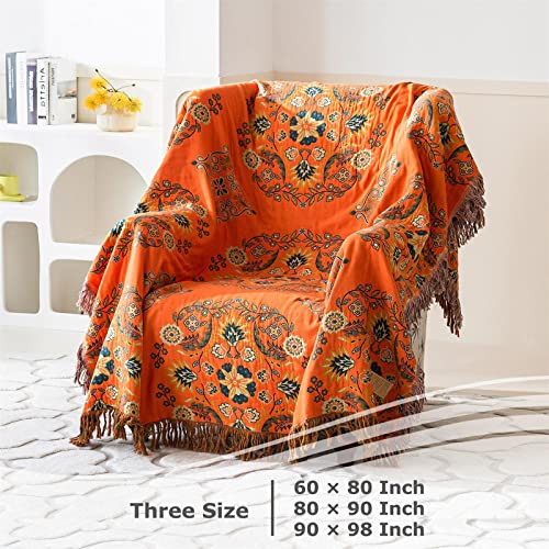LUTBM Boho Throw Blanket for Bed 100% Cotton Ultra Soft Rustic Quilt Floral Printed Farmhouse Decor Fall Bed Blankets,60"×80" All Season Rustic Large Throw for Sofa Couch Chair - Image 5