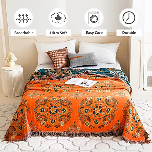 LUTBM Boho Throw Blanket for Bed 100% Cotton Ultra Soft Rustic Quilt Floral Printed Farmhouse Decor Fall Bed Blankets,60"×80" All Season Rustic Large Throw for Sofa Couch Chair - Image 2