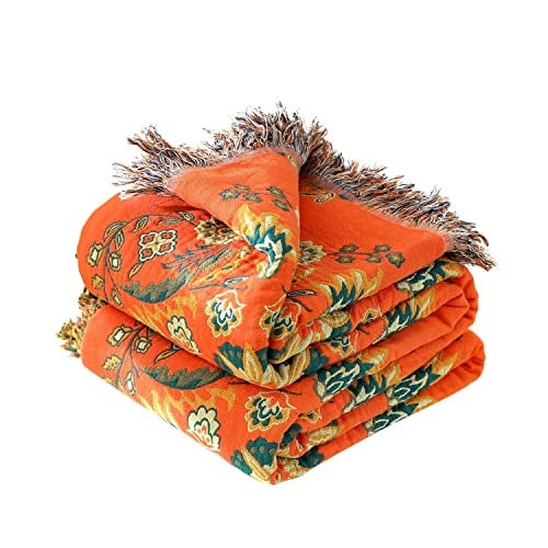 LUTBM Boho Throw Blanket for Bed 100% Cotton Ultra Soft Rustic Quilt Floral Printed Farmhouse Decor Fall Bed Blankets,60"×80" All Season Rustic Large Throw for Sofa Couch Chair - Image 1