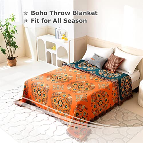 LUTBM Boho Throw Blanket for Bed 100% Cotton Ultra Soft Rustic Quilt Floral Printed Farmhouse Decor Fall Bed Blankets,60"×80" All Season Rustic Large Throw for Sofa Couch Chair - Image 3