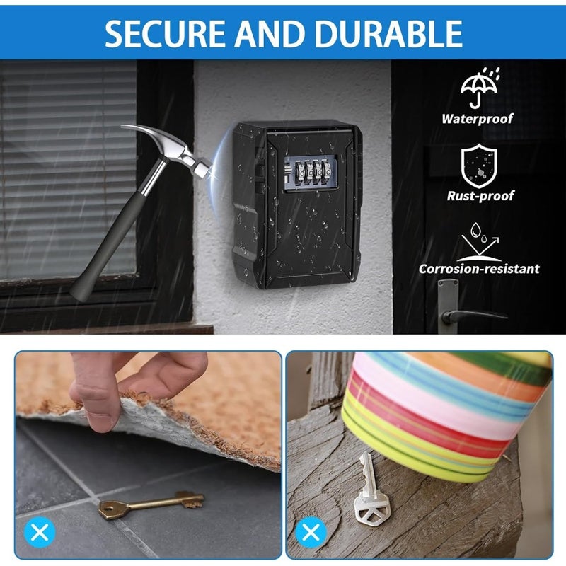 Large Capacity Key Lock Box, Sturdy Waterproof Wall Mount Security Lockbox for House, Garage, Office, Warehouse, Outdoor Key Hider with Code, Secure Storage for Keys - Image 4
